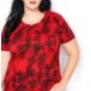 TEE, PRINTED FRONT, TANGO RED, SIZE 5X, VEE NECK, SHAPED FIT, ADDITION ELLE, TAG